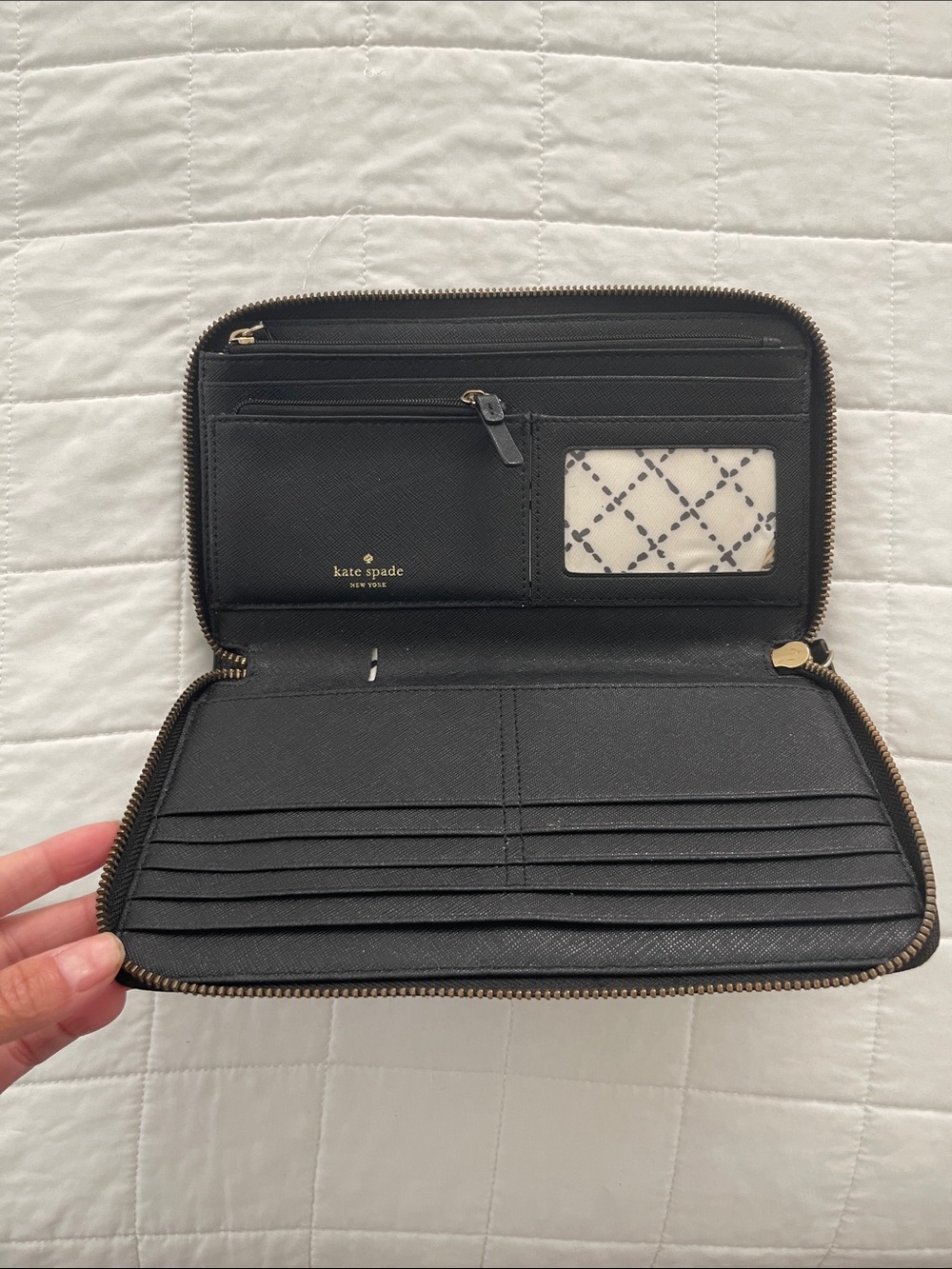 kate spade Black Zip-Around Leather Wallet with Gold Plaque - Picture 2 of 5